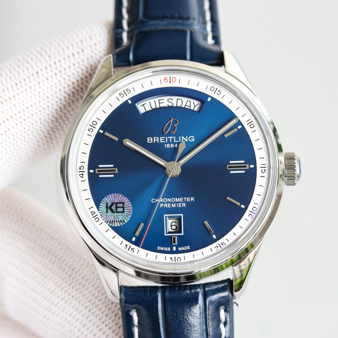 PREMIER DAY DATE 40 STAINLESS STEEL LEATHER STRAP