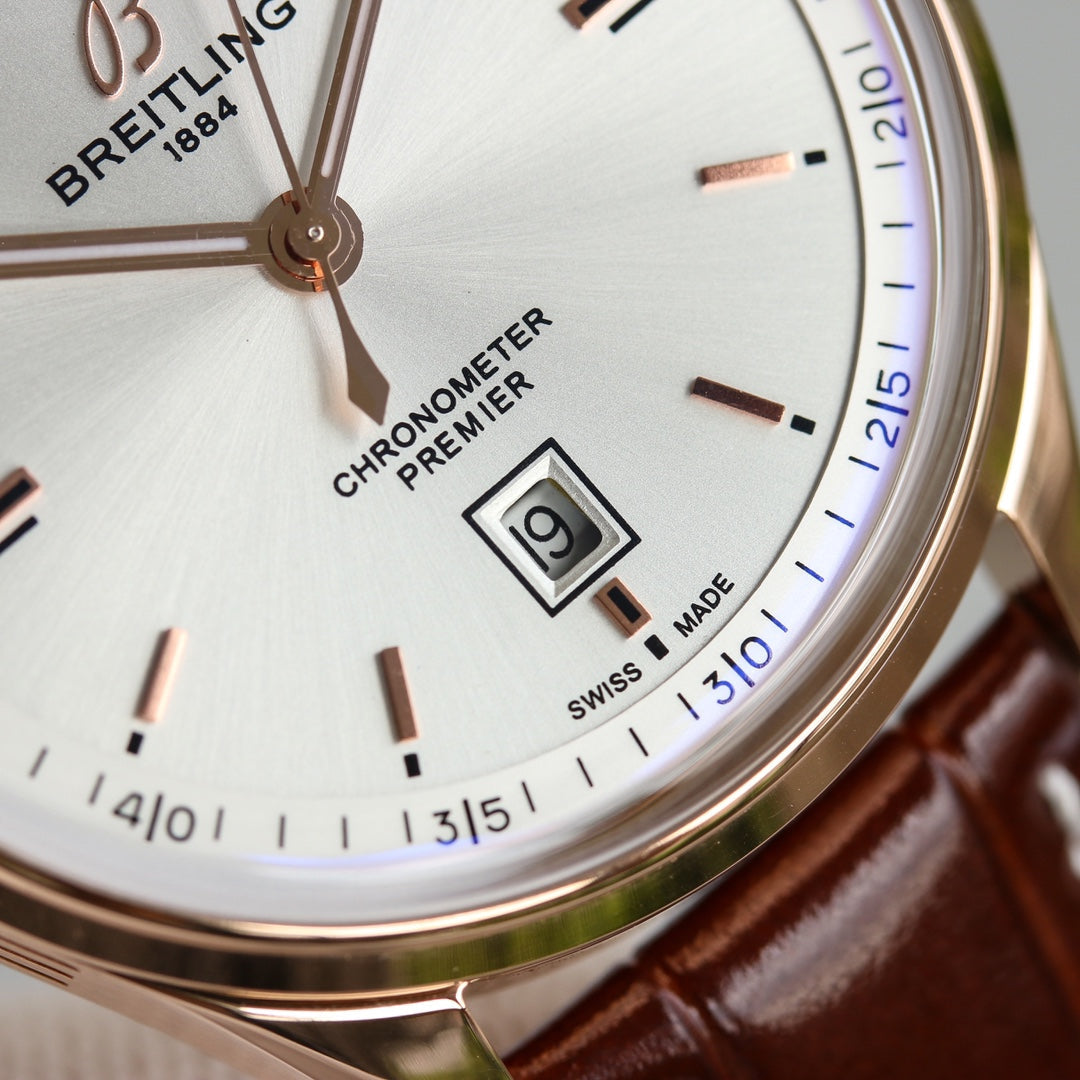 PREMIER DAY DATE 40 STAINLESS STEEL LEATHER STRAP