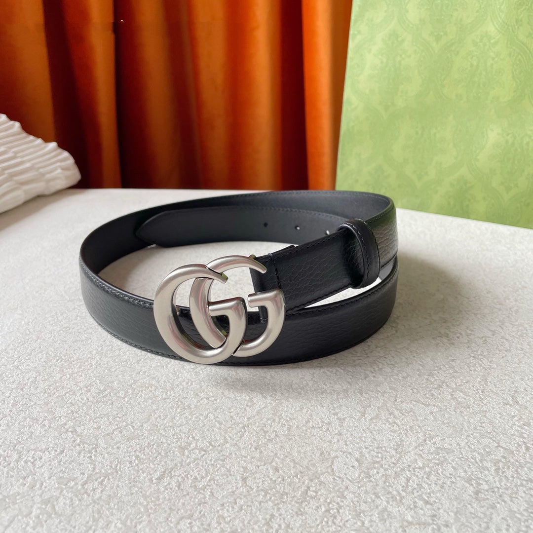GG BELT DOUBLE G BUCKLE 30MM BLACK LEATHER