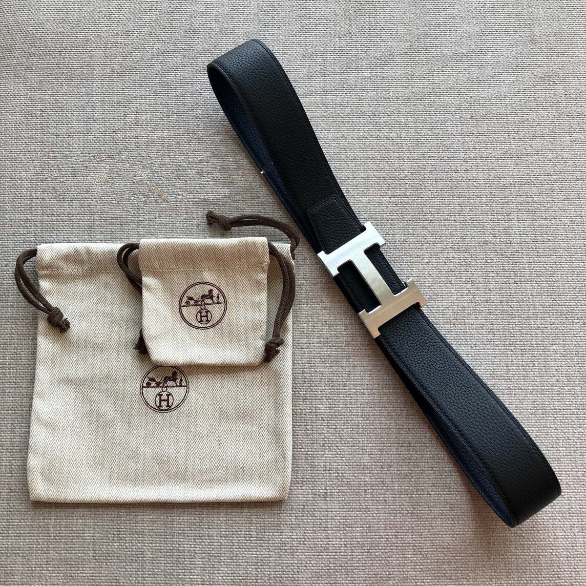 H CONTANCE BELT 38MM BLACK DARK BLUE LEATHER