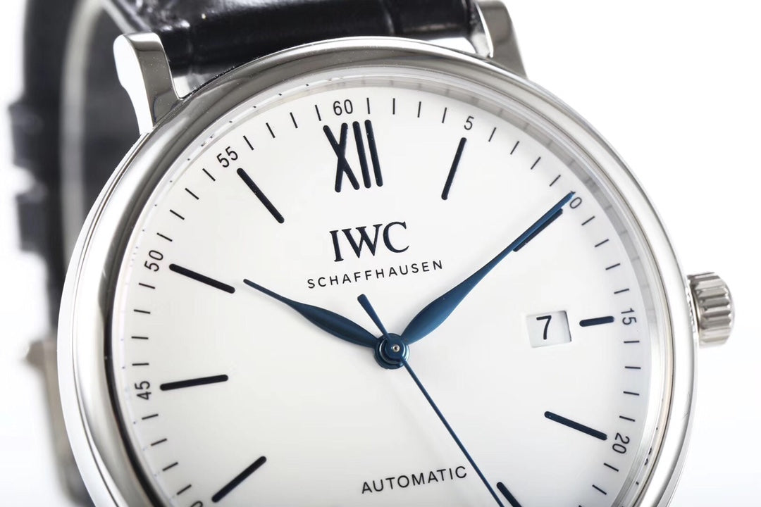 IWC Portofino 40mm White Dial Blue Numerals Black Crocodile Leather