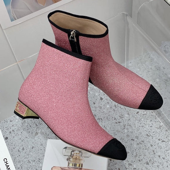 Chanel 2026 Cap-Toe Ankle Boots 30mm Glitter Fabric 162135