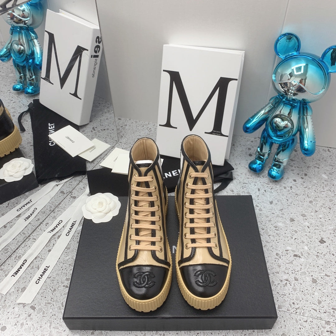 Chanel 2026 Shiny Lace Up Ankle Sneakers Leather 162211
