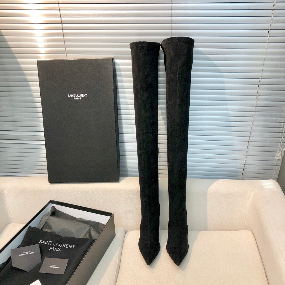 OPYUM THIGH HIGH BOOTS IN BLACK VELVET