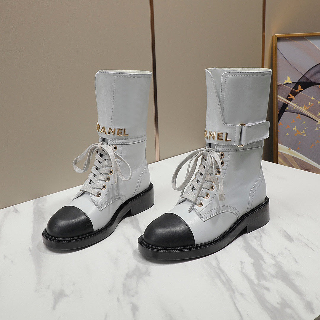 Chanel 2026 Lace-Up Combat Boots Leather Suede 194072