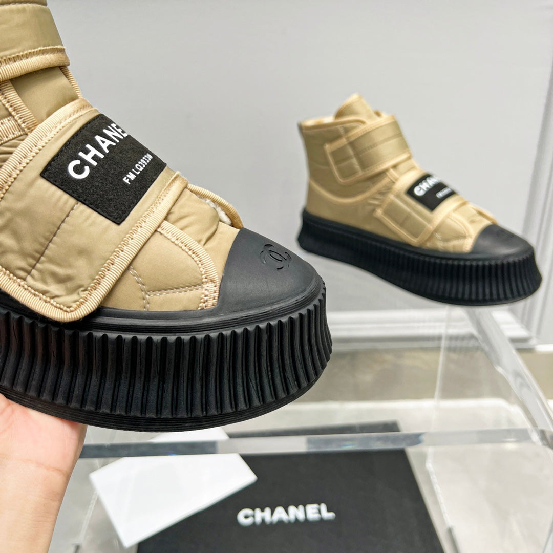 CC High Top Sneaker Thick-Soled Beige Rain Velvet Fabric