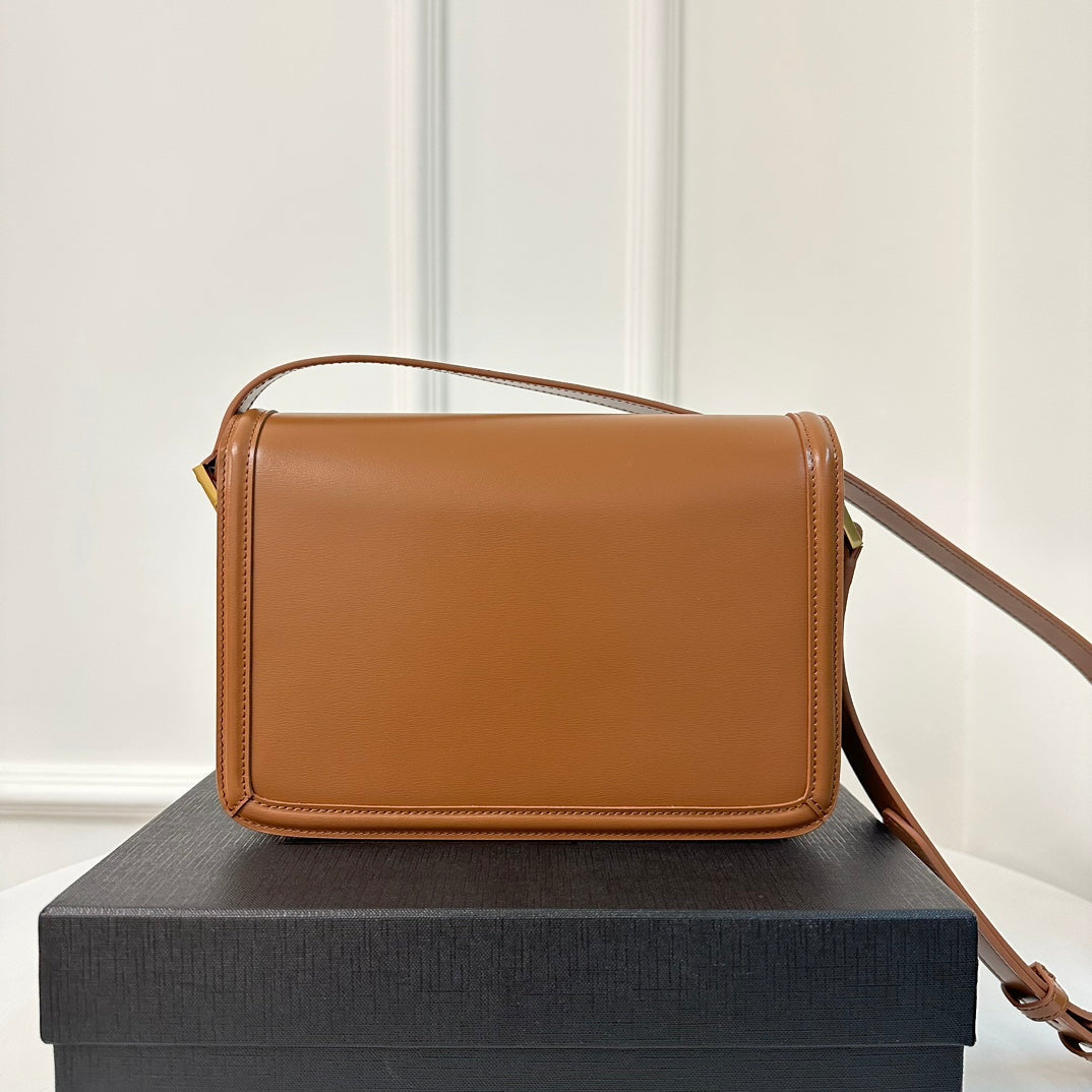 YSL Solferino Small Satchel Bag Brown Gold Calfskin 339437