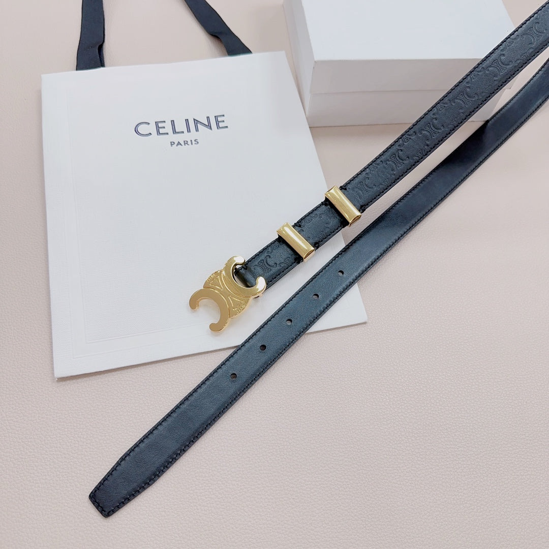 CEL Gold Buckle Belt  25mm Black Calfskin 176706