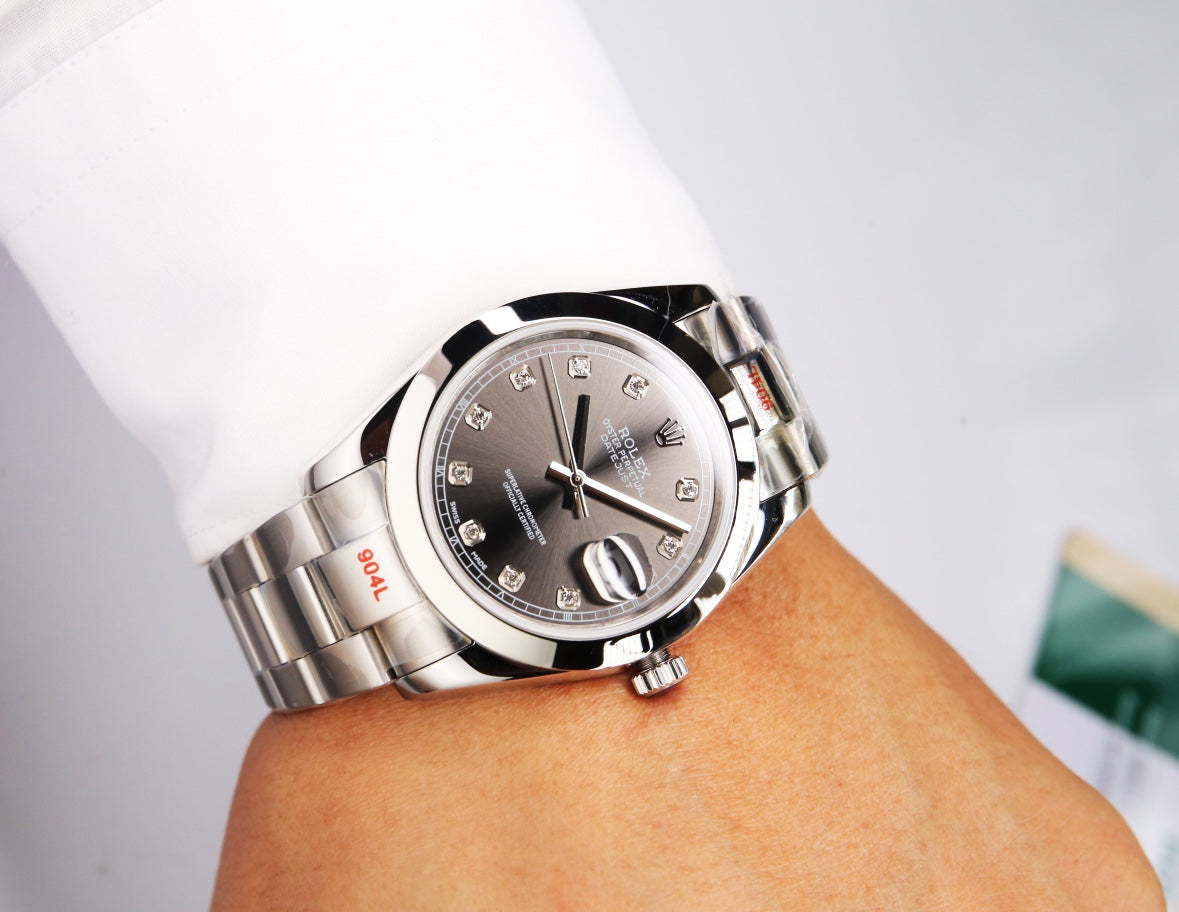 Rolex Datejust 41mm Silver Black Dial Diamond