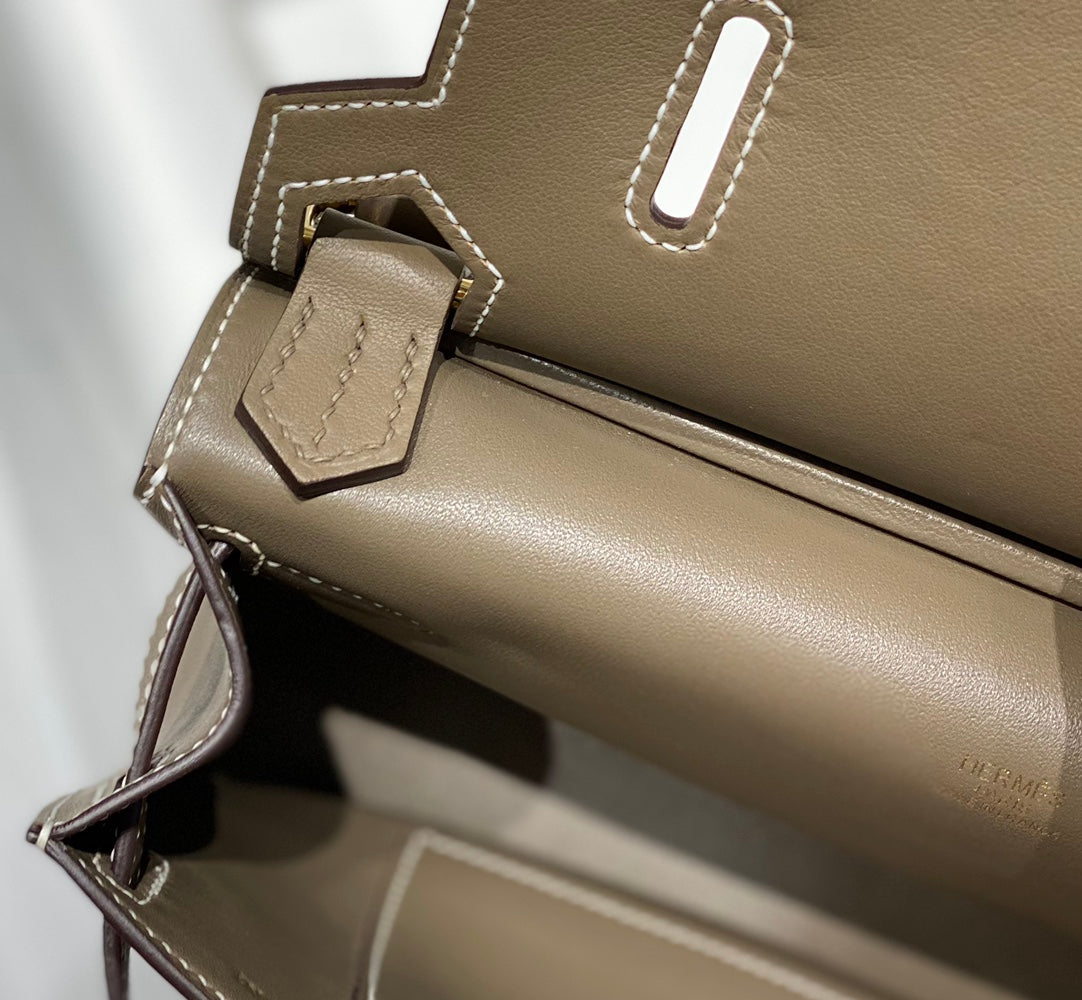 KELLY 23CM JYPSIERE BROWN LEATHER CROSSBODY BAG GHW