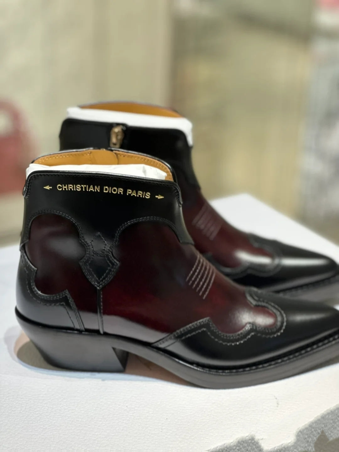 Dior 2026 West Ankle Boots Burgundy Black Leather 939035