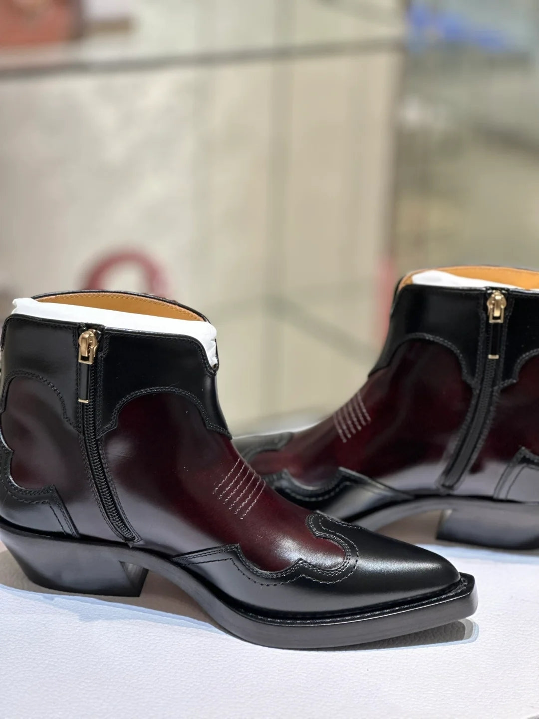 Dior 2026 West Ankle Boots Burgundy Black Leather 939035