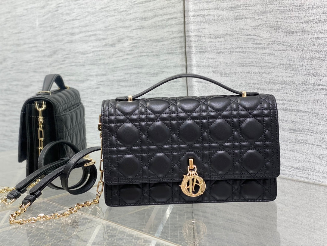 MY CD 24 TOP HANDLE BAG BLACK LAMBSKIN