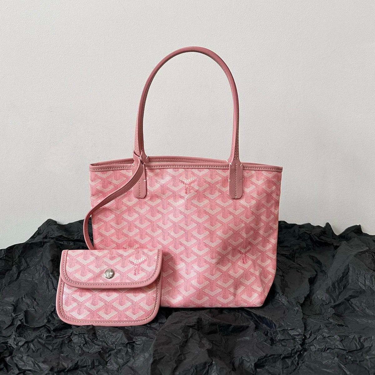 ANJOU MINI BAG 20 IN BABY PINK CALFSKIN AND GOYARDINE CANVAS