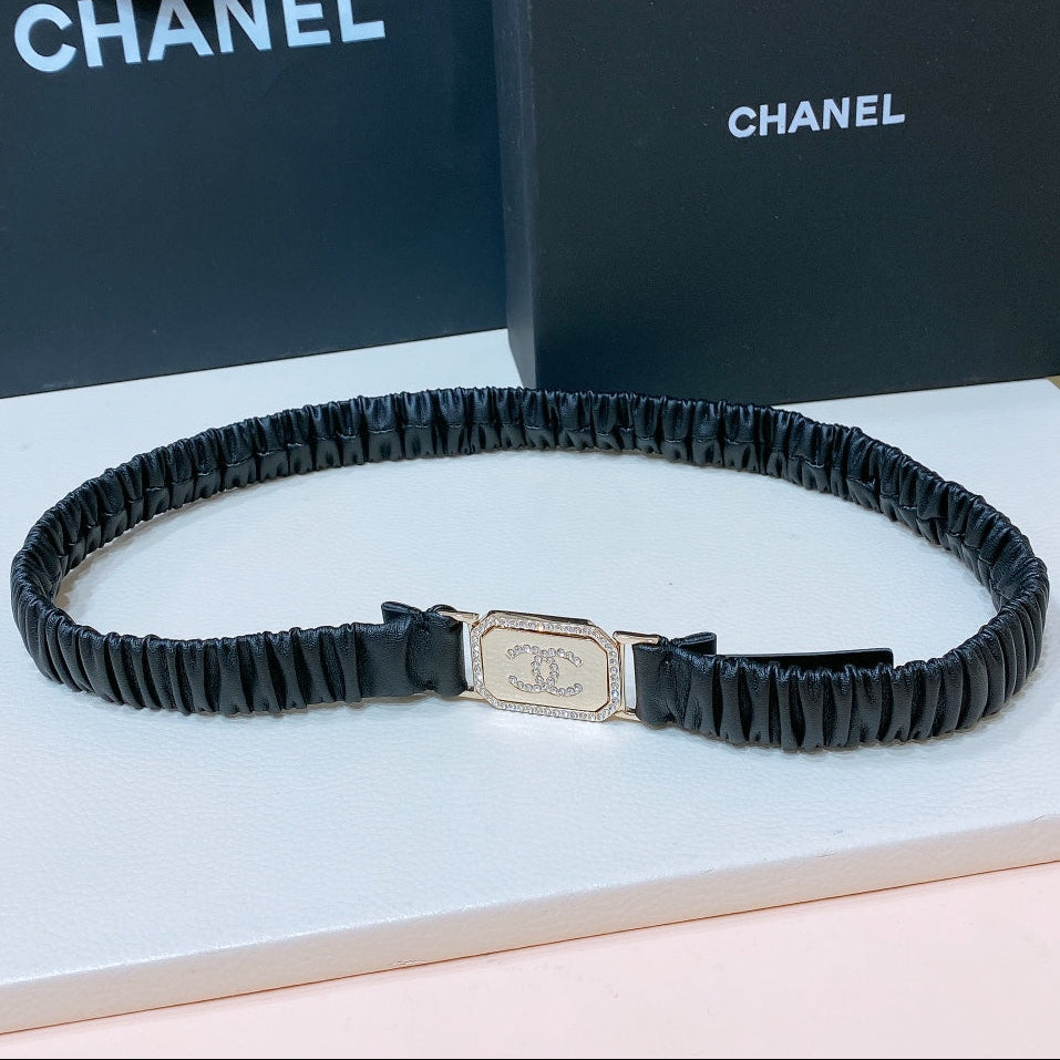 Chanel 2026 Rhinestone Square Buckle Belt 20mm Calfskin 208816