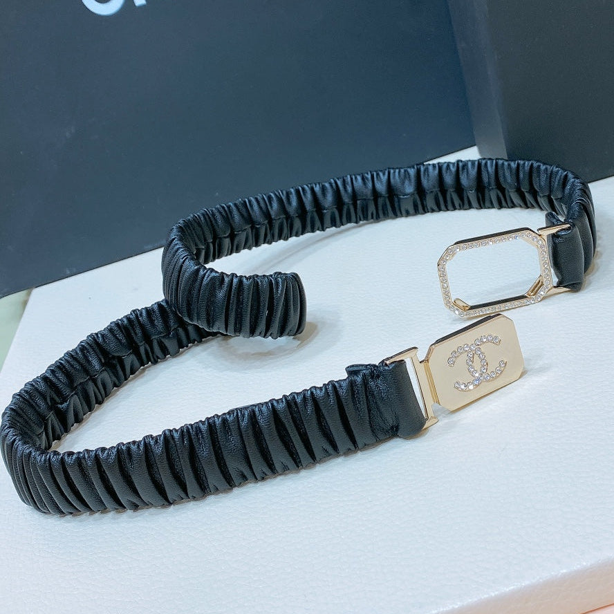 Chanel 2026 Rhinestone Square Buckle Belt 20mm Calfskin 208816