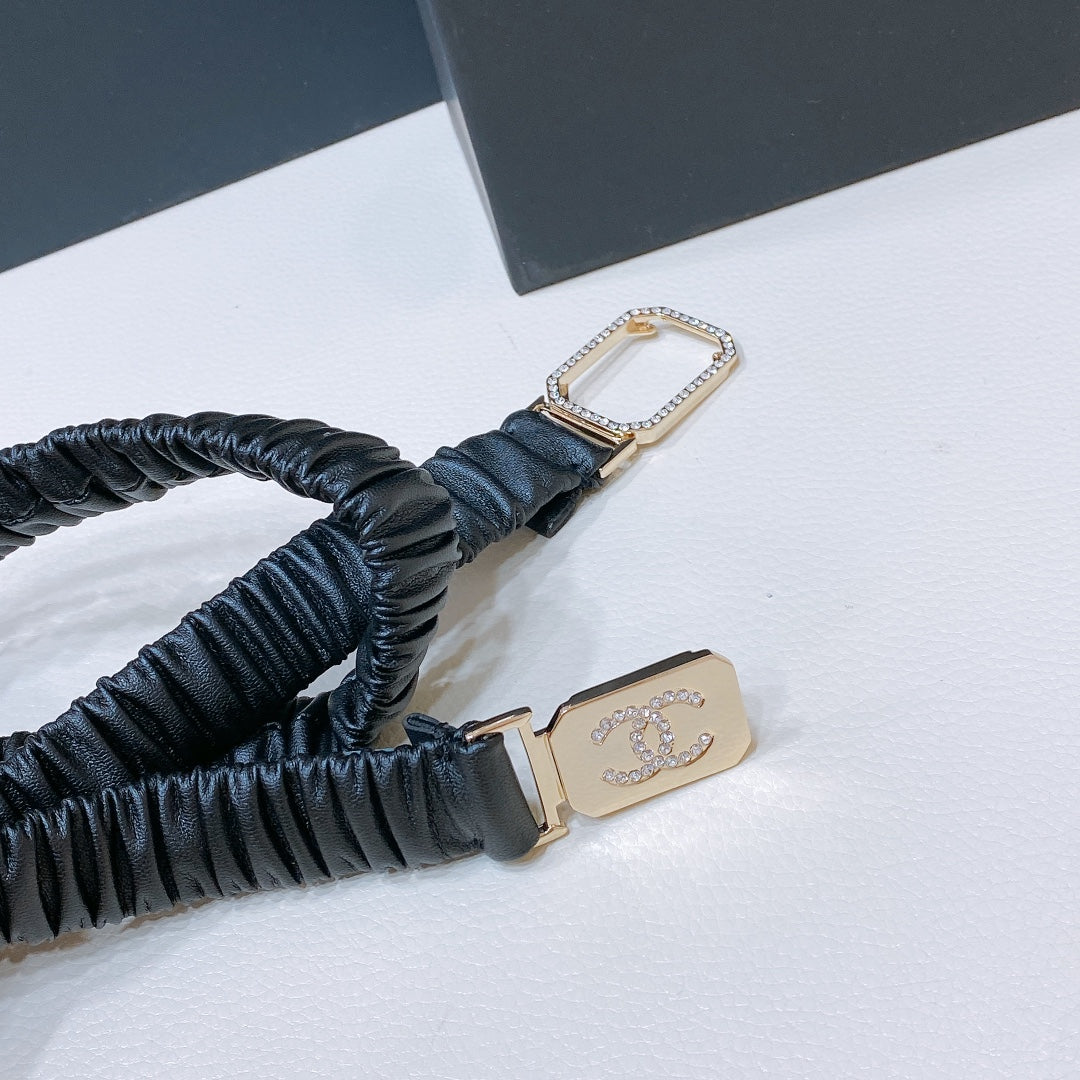 Chanel 2026 Rhinestone Square Buckle Belt 20mm Calfskin 208816