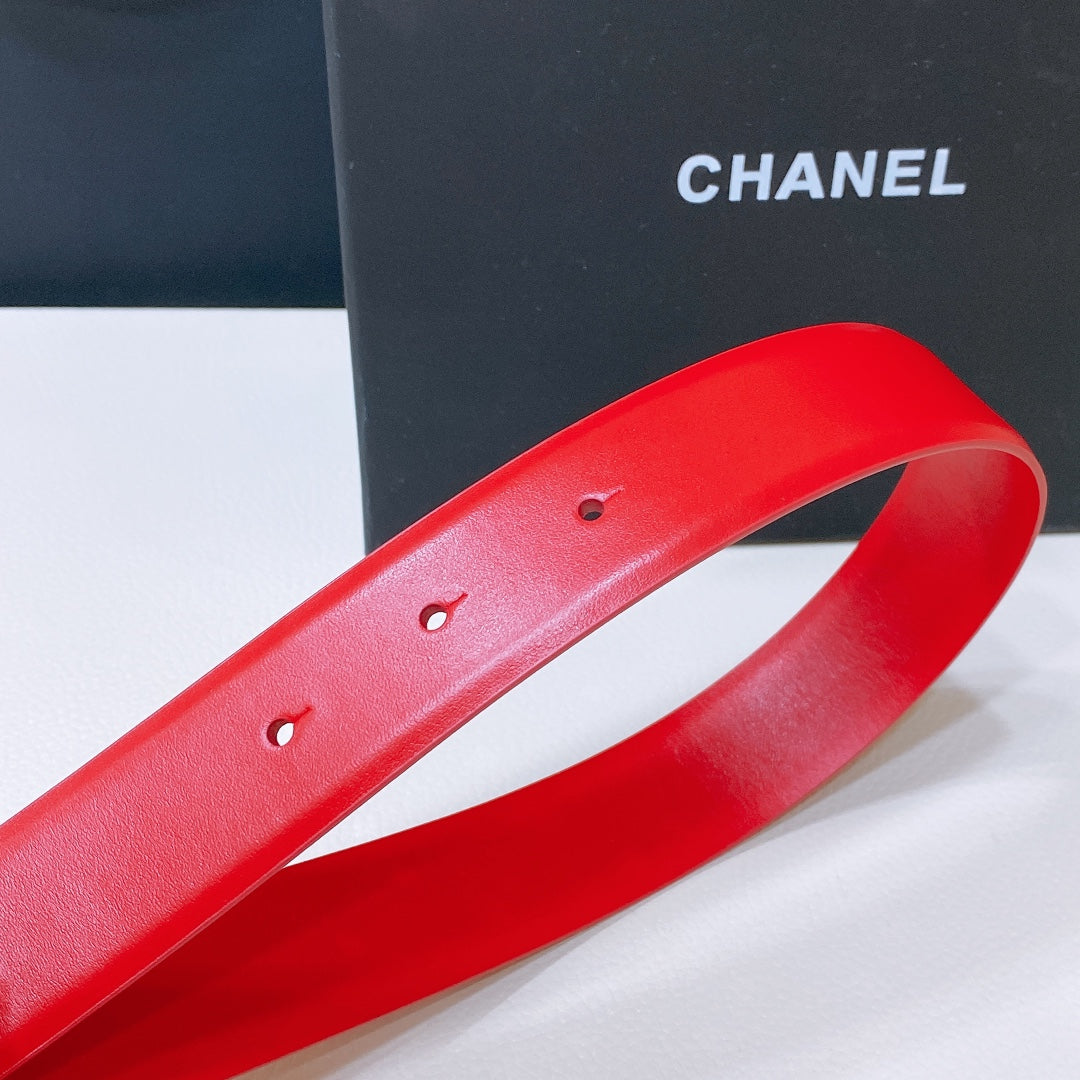 CHANEL BELT 3CM RED LAMBSKIN WITH CRYSTAL GOLD HARDWARE