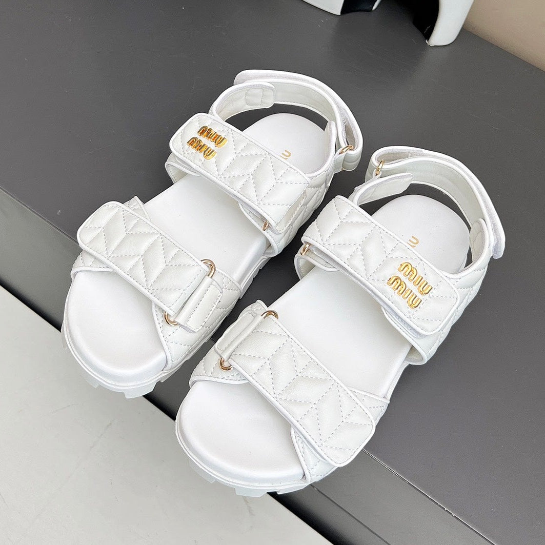 Miumiu 2026 Sporty Matelassé Nappa Sandals White Sheepskin 935595
