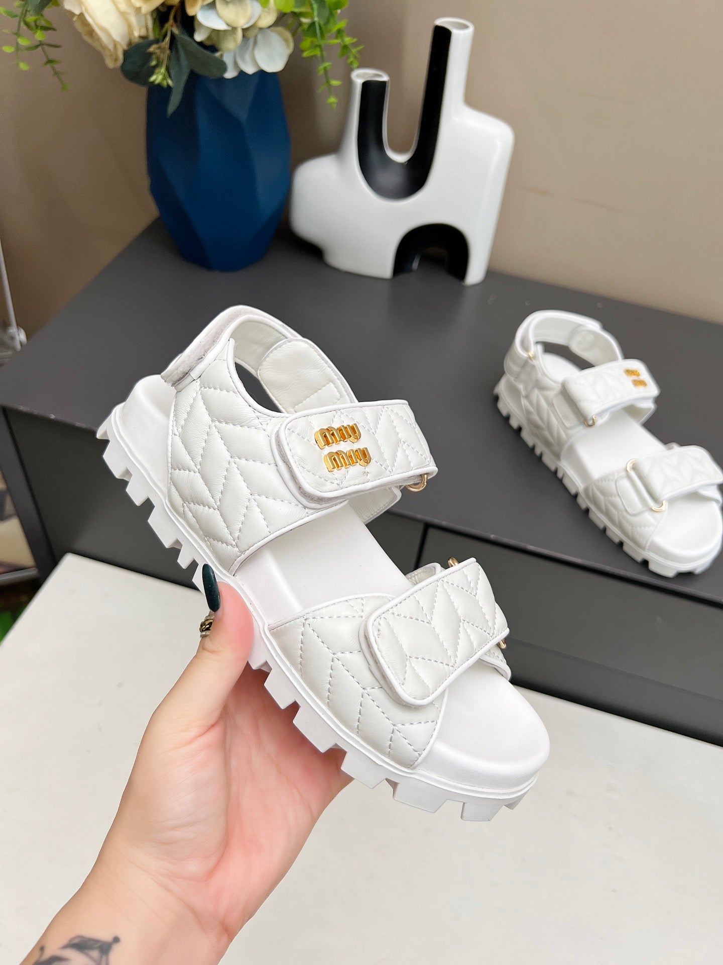 Miumiu 2026 Sporty Matelassé Nappa Sandals White Sheepskin 935595