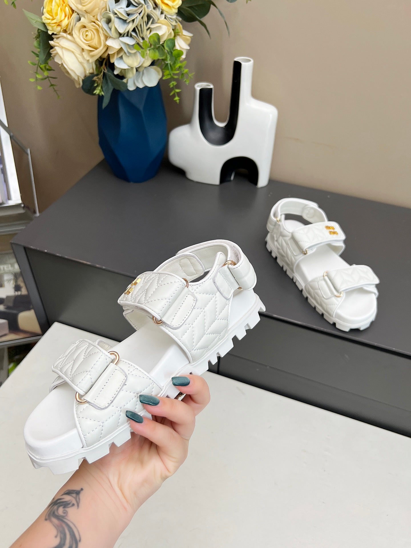 Miumiu 2026 Sporty Matelassé Nappa Sandals White Sheepskin 935595
