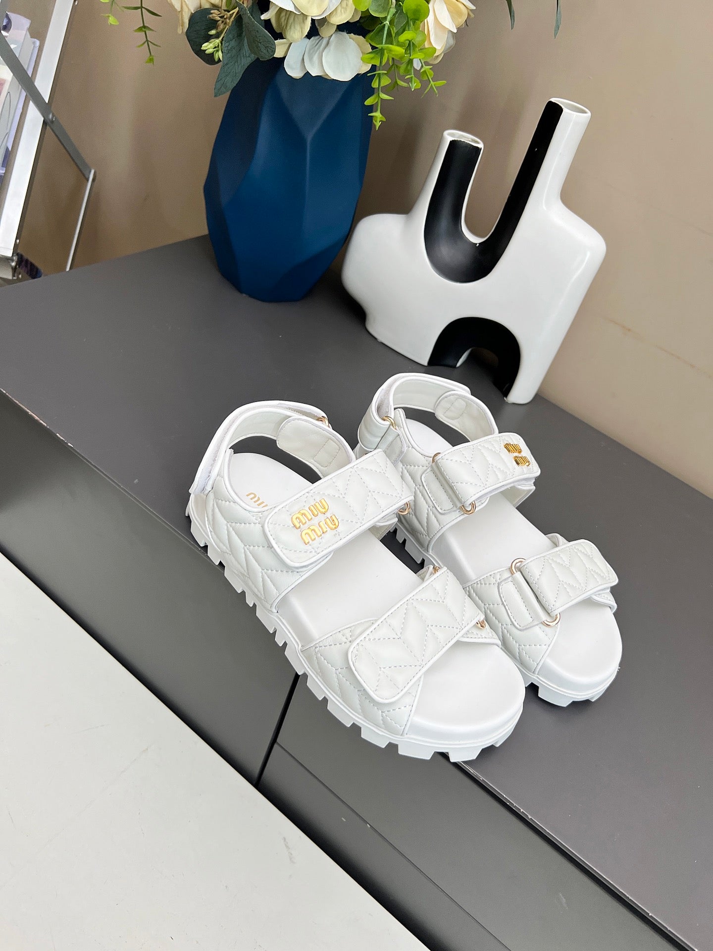 Miumiu 2026 Sporty Matelassé Nappa Sandals White Sheepskin 935595