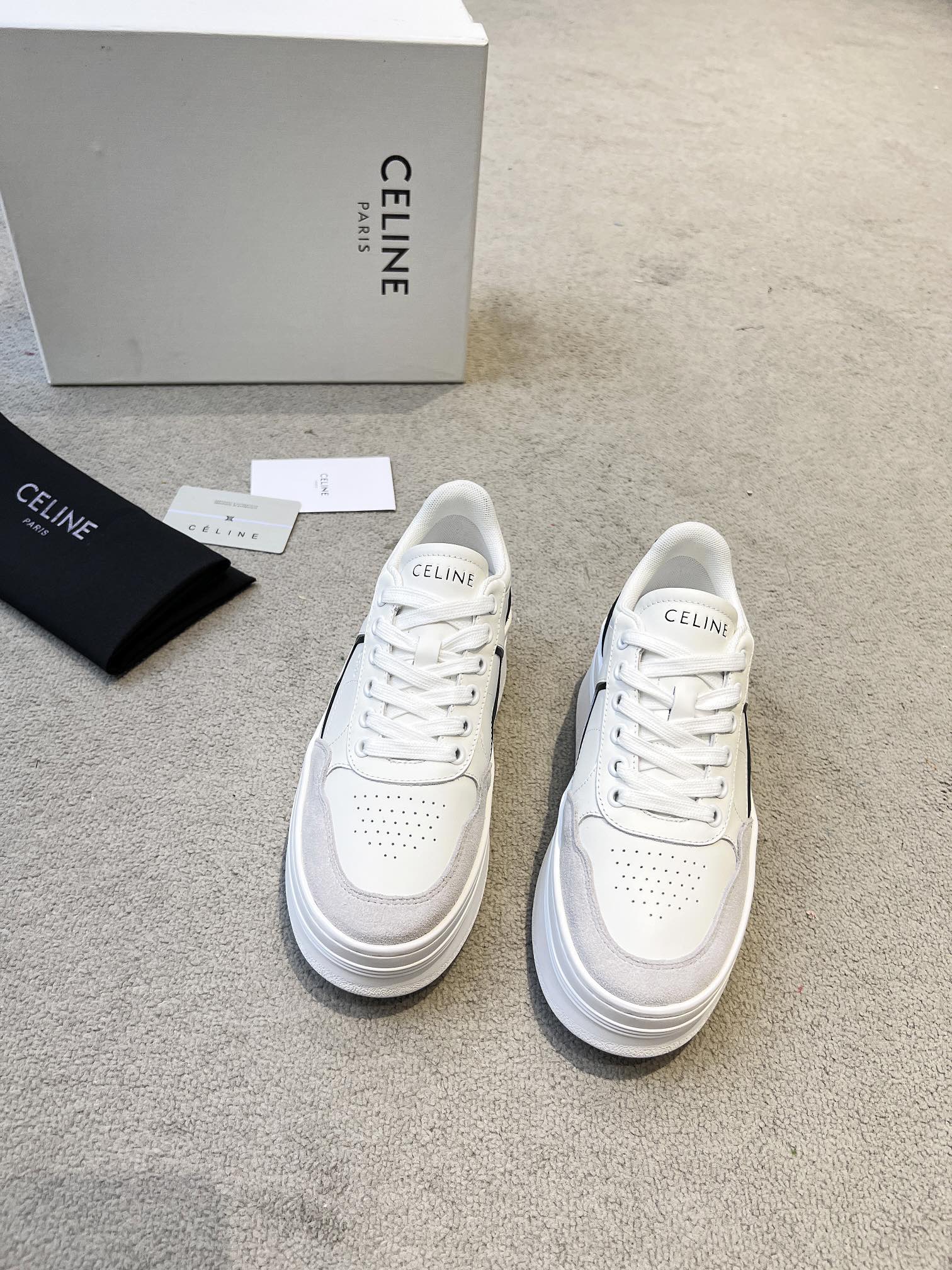 Celine 2026 CT-10 Trainer Sneakers White Gray Black Cowhide Suede 983047