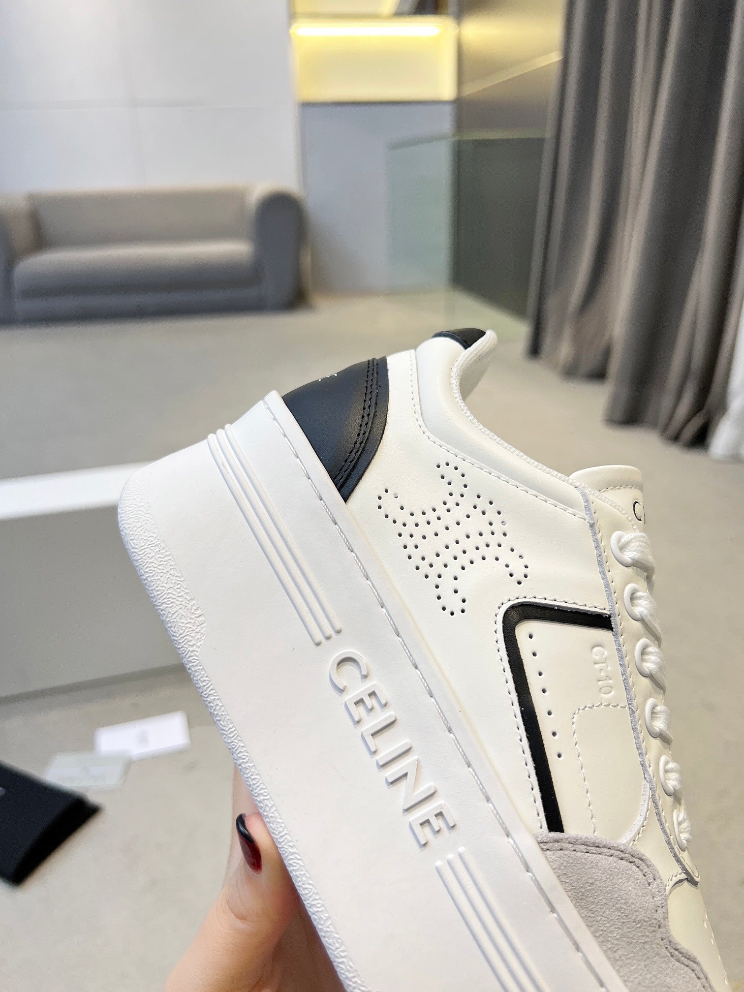 Celine 2026 CT-10 Trainer Sneakers White Gray Black Cowhide Suede 983047