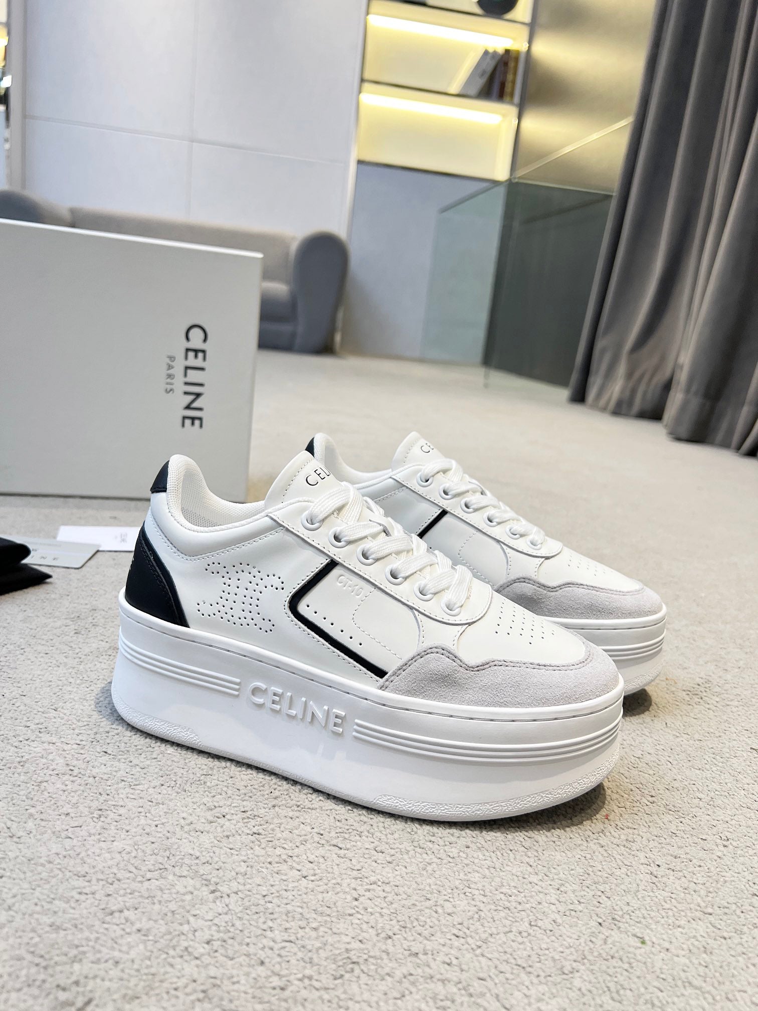 Celine 2026 CT-10 Trainer Sneakers White Gray Black Cowhide Suede 983047
