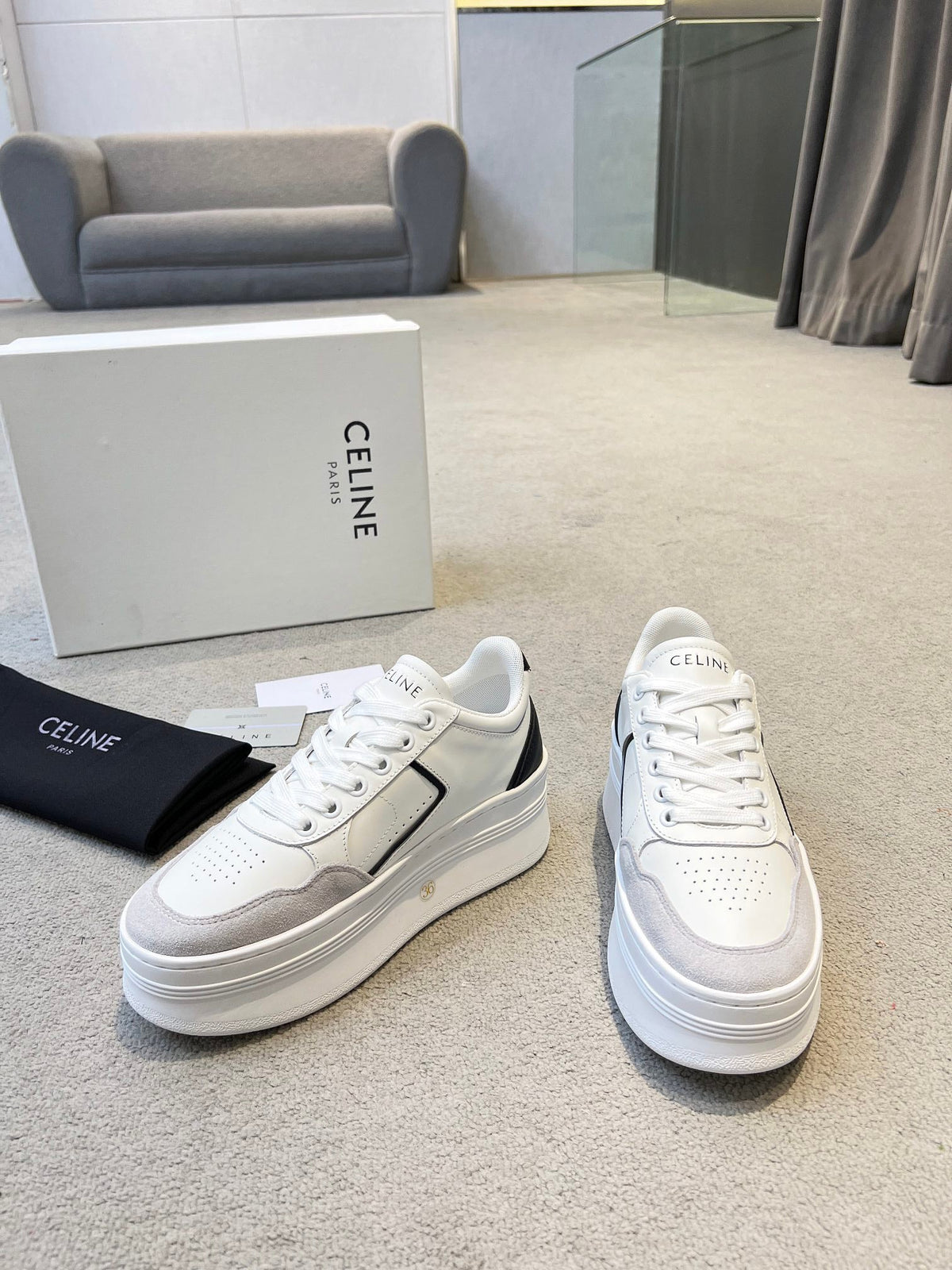 Celine 2026 CT-10 Trainer Sneakers White Gray Black Cowhide Suede 983047