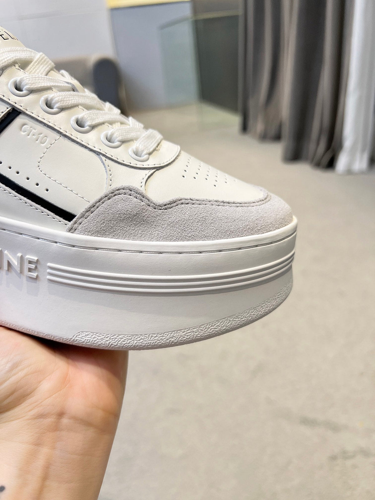 Celine 2026 CT-10 Trainer Sneakers White Gray Black Cowhide Suede 983047