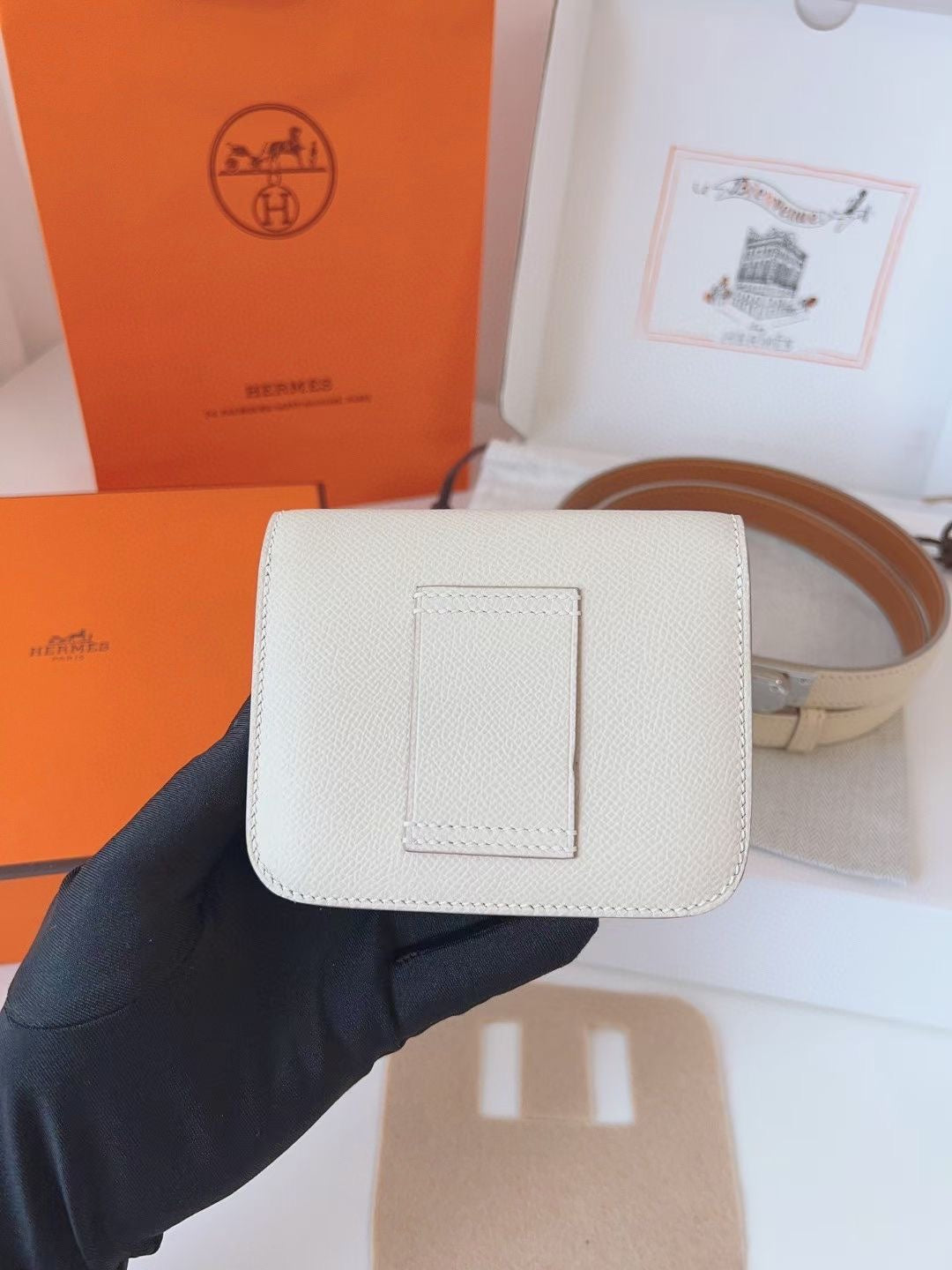 hm kelly belt 18mm with constance slim white epsom silver hardware