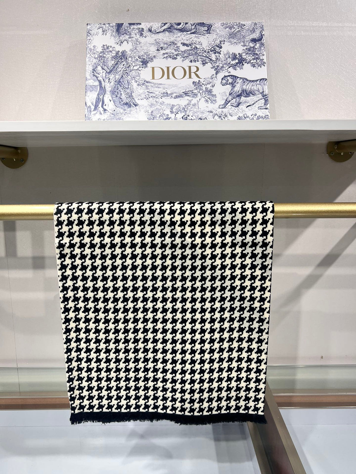 Dior 2026 Montaigne Scarf 140cm White Black Silk And Cashmere 185550