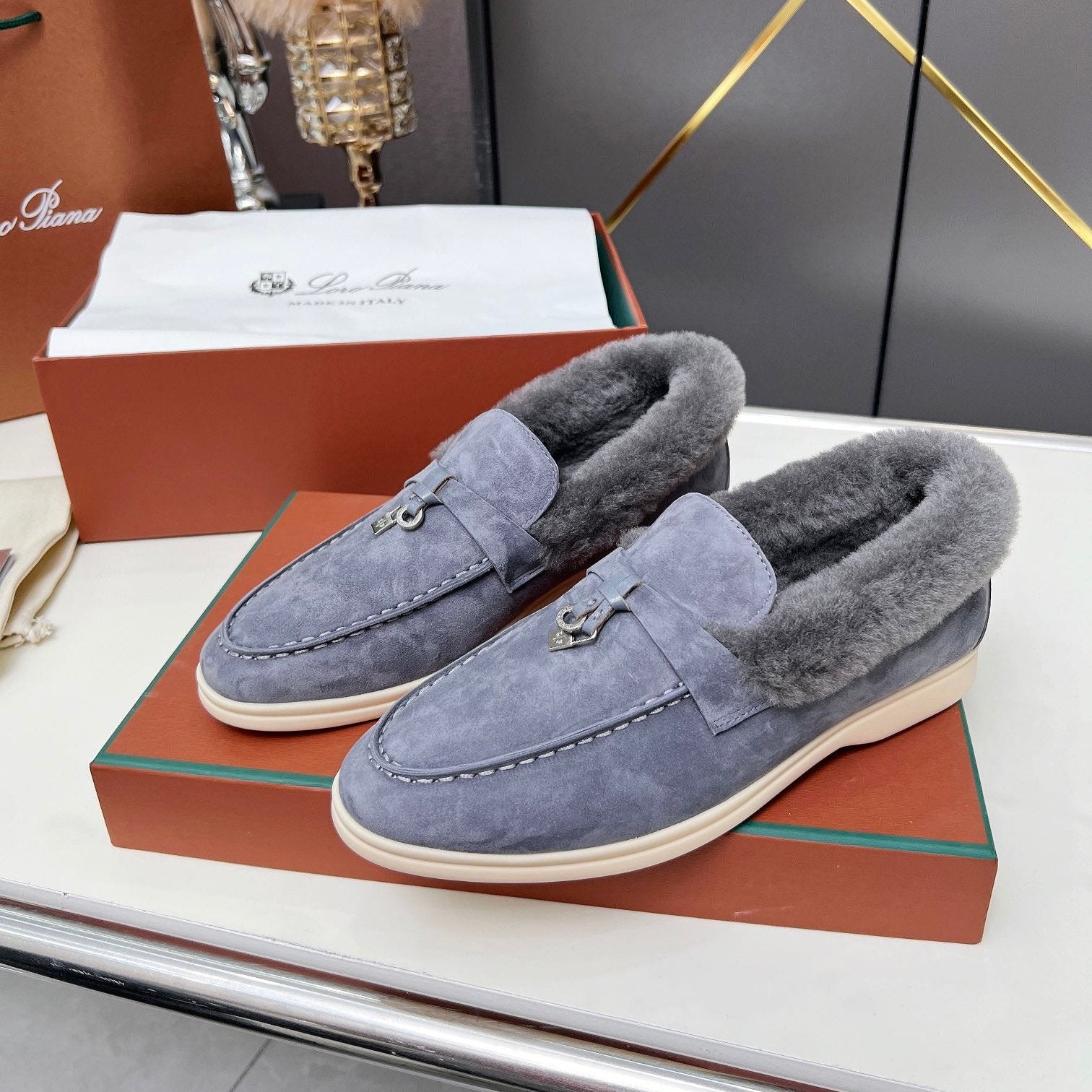 LP Summer Charm Walk Loafer Violet Blue Suede Lamb Fur