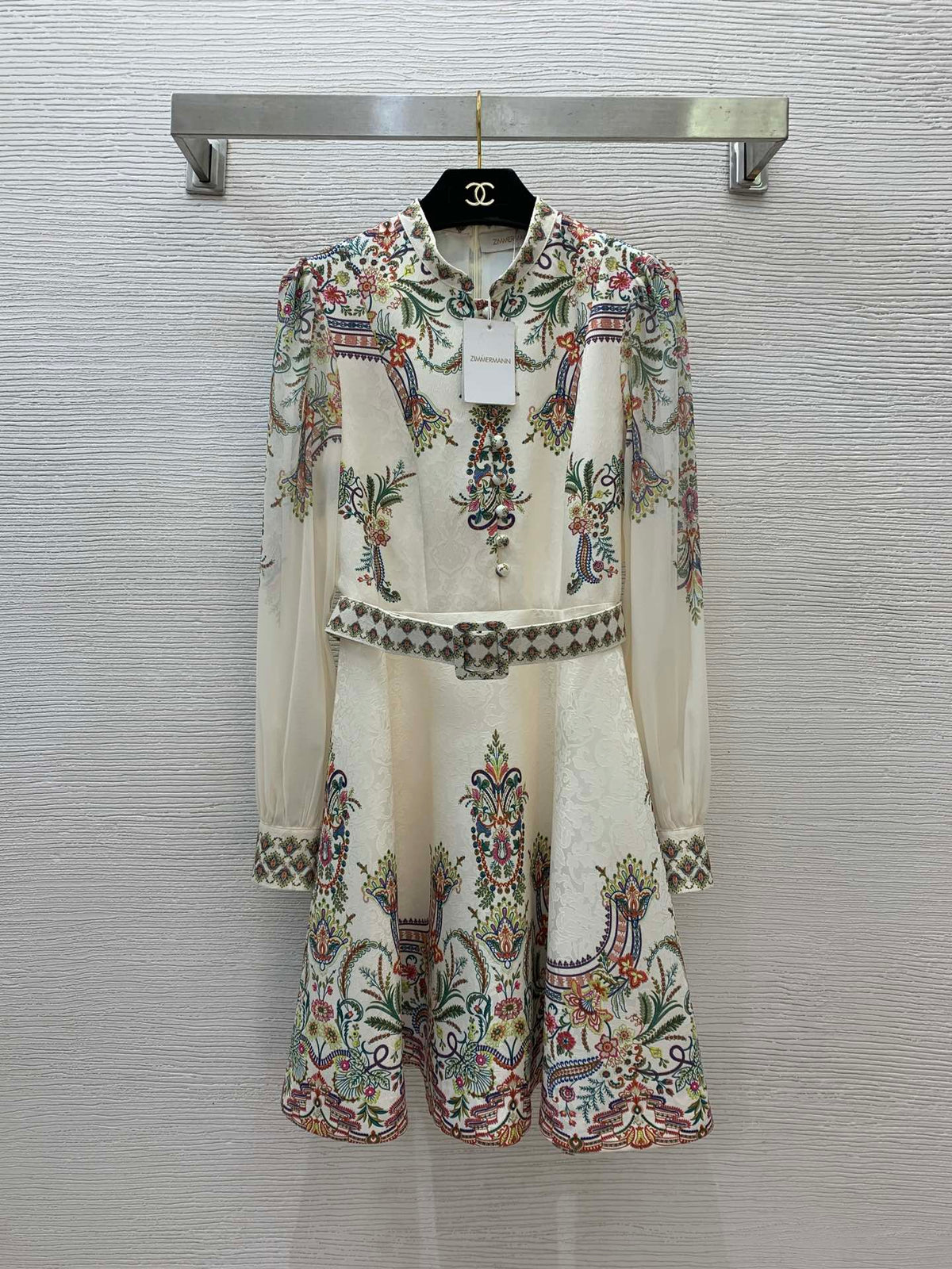 Zimmerman Midi Dress Beige Embroidered with Floral Patterns Cotton 226185