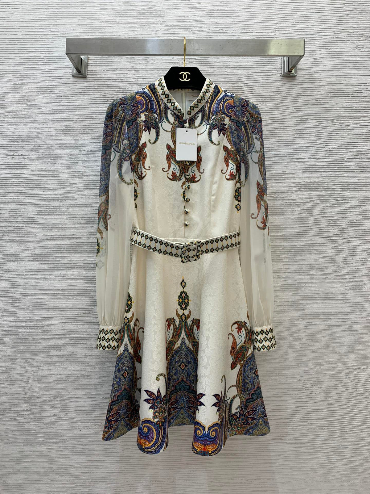 Zimmerman Midi Dress Beige Embroidered with Floral Patterns Cotton 226185
