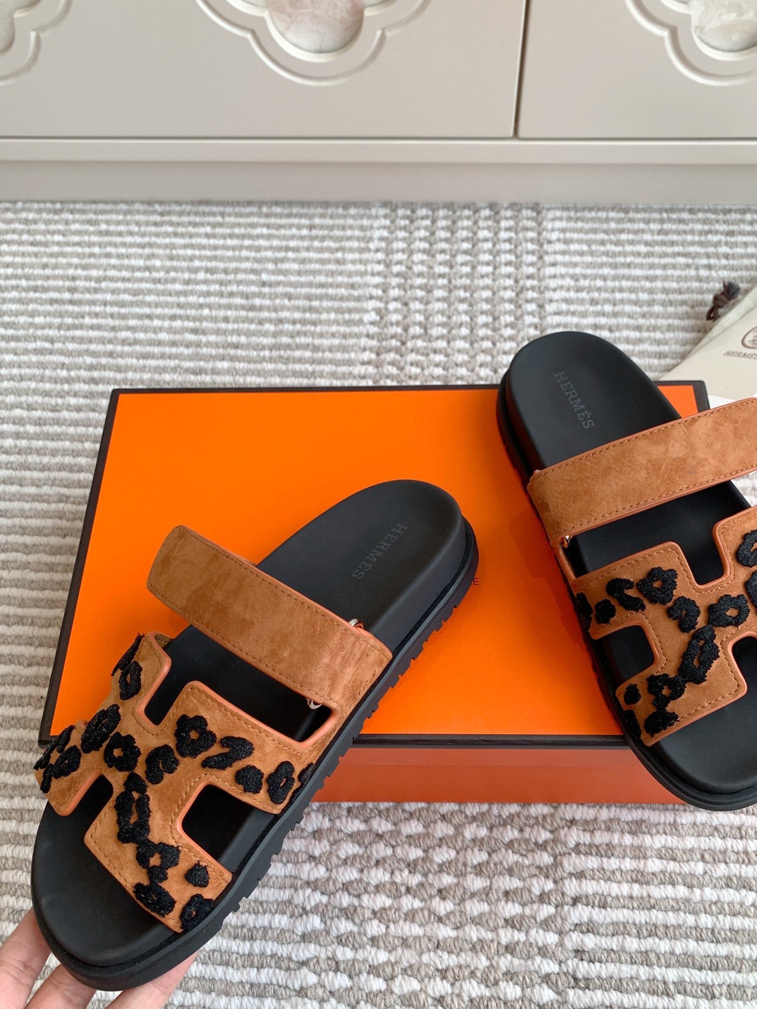 Hermes 2026 Chypre Sandal With Leopard Print Suede Leather 982197