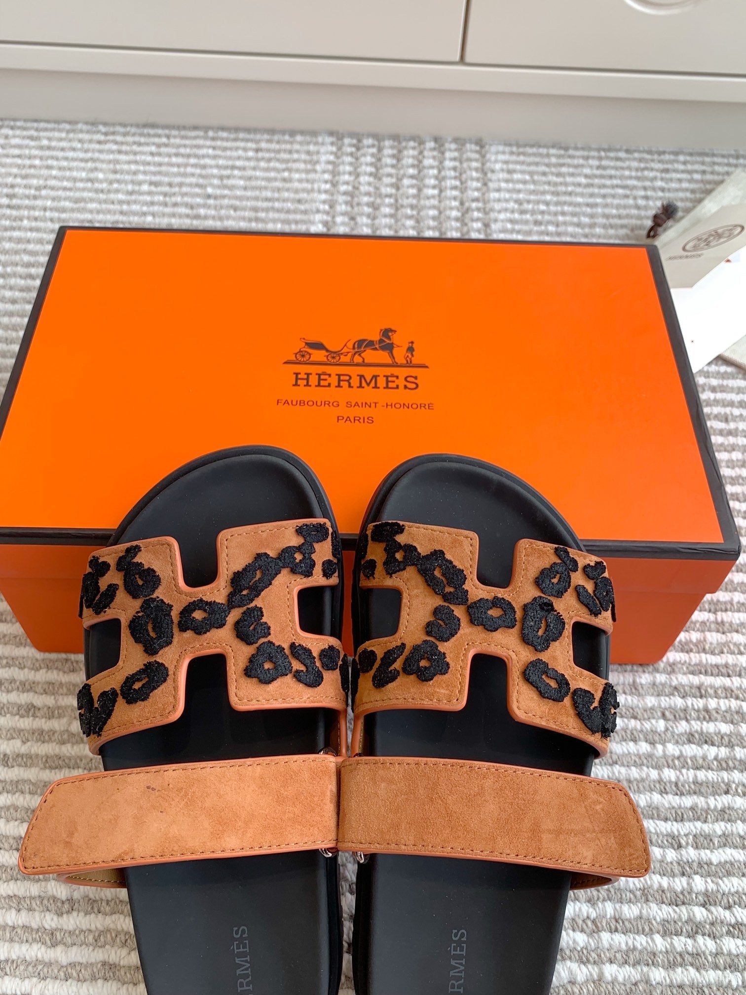 Hermes 2026 Chypre Sandal With Leopard Print Suede Leather 982197