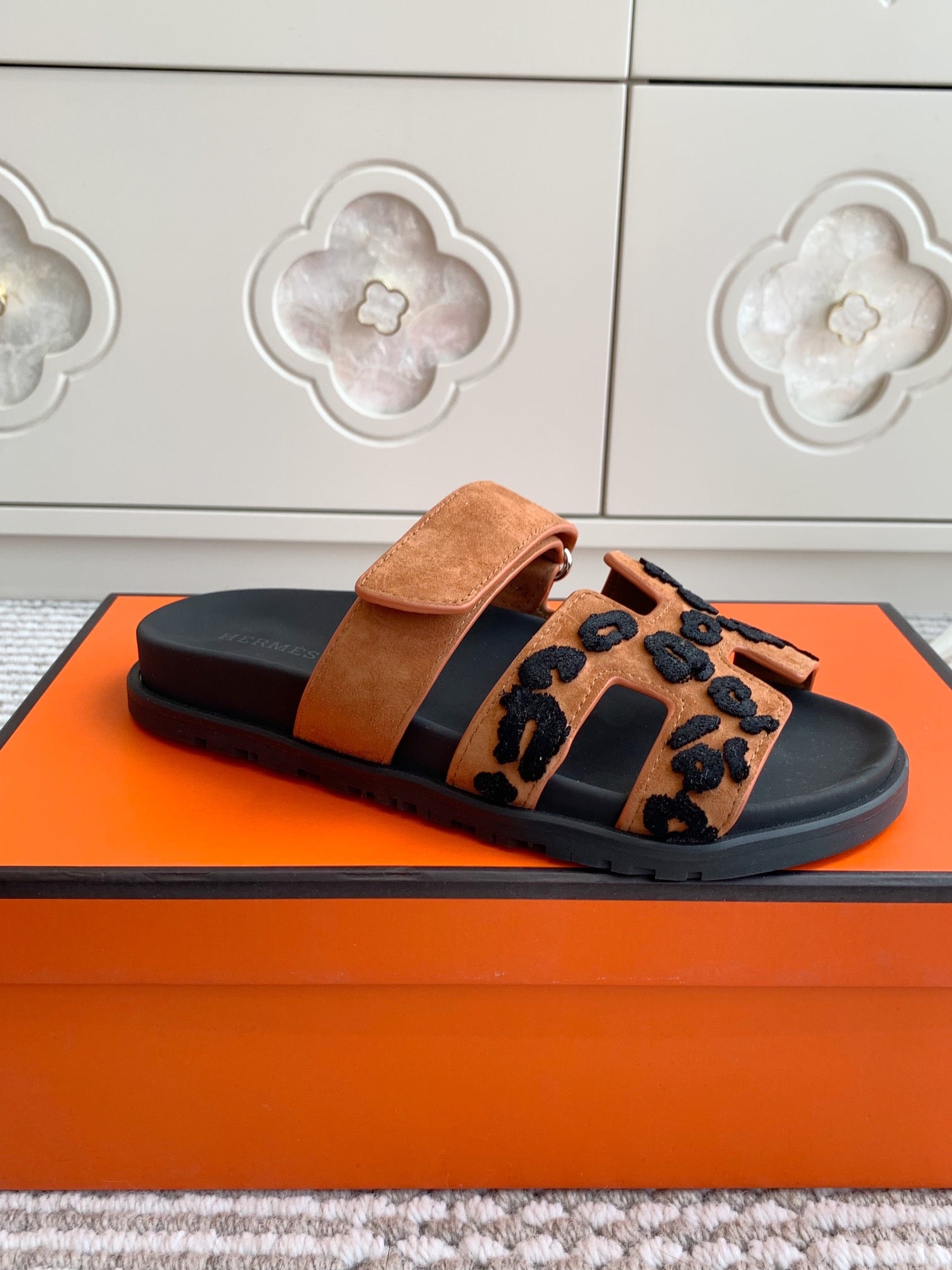 Hermes 2026 Chypre Sandal With Leopard Print Suede Leather 982197