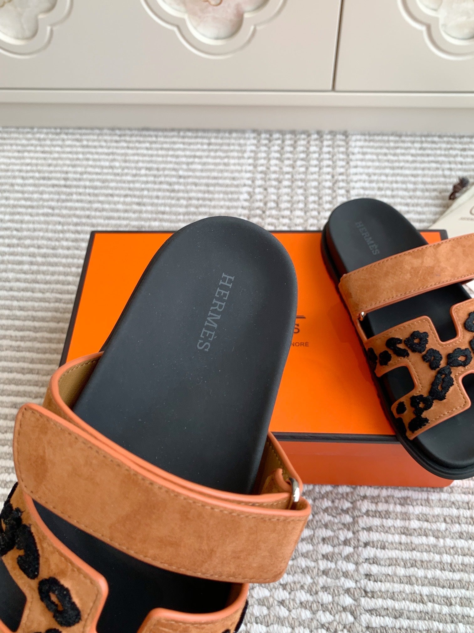 Hermes 2026 Chypre Sandal With Leopard Print Suede Leather 982197