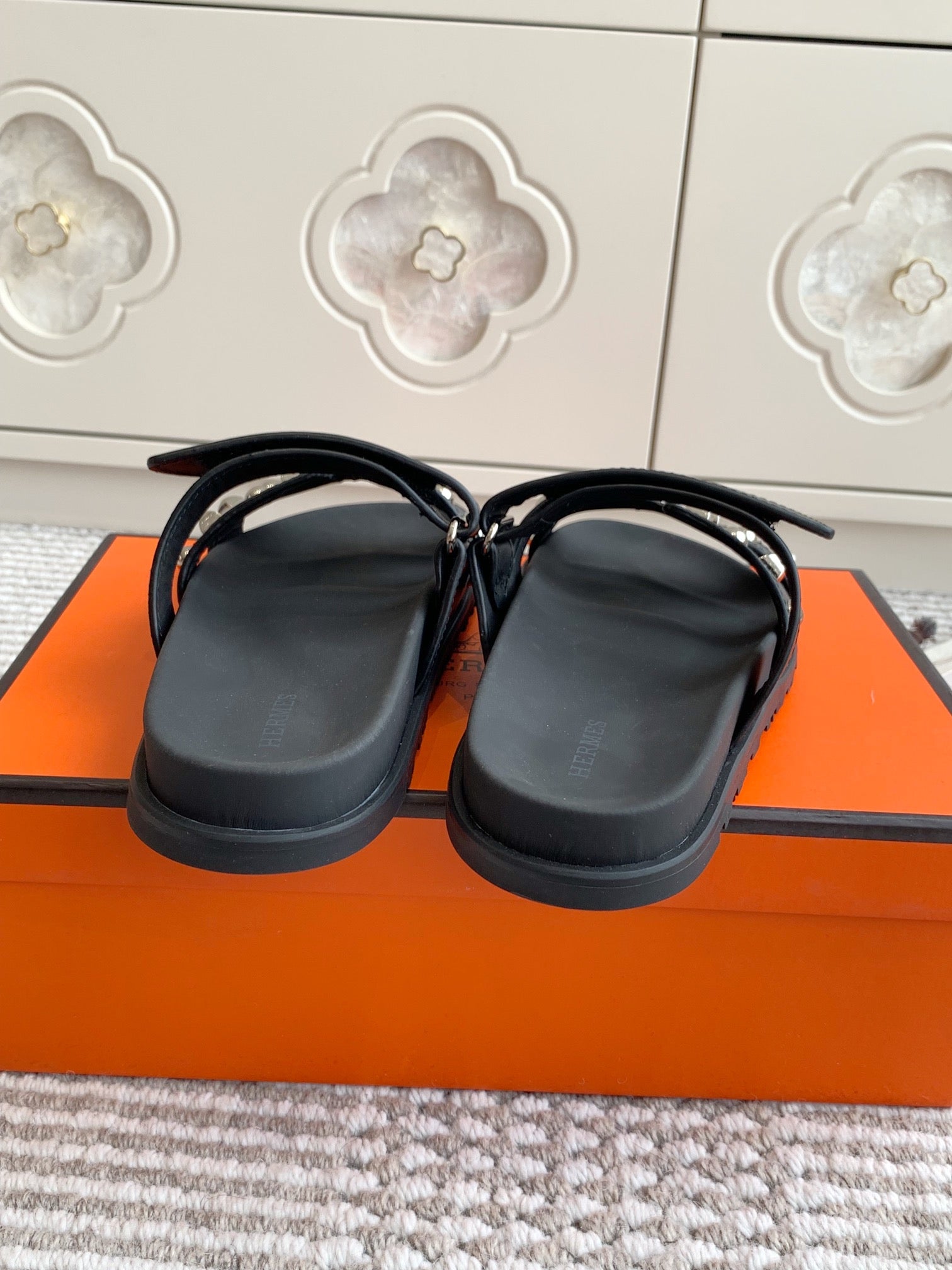 Hermes 2026 Chypre Sandal With Studs Black Cowhide 982194