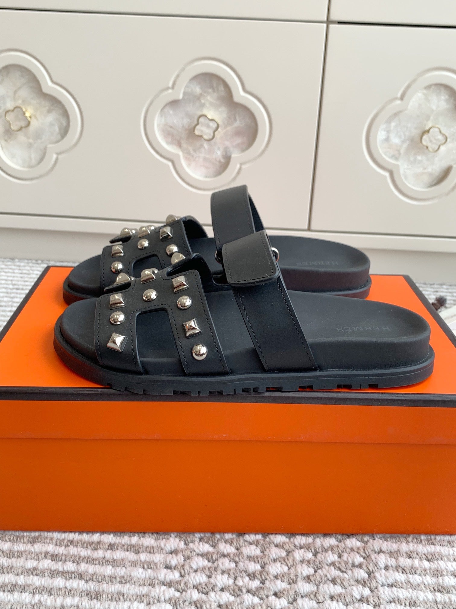 Hermes 2026 Chypre Sandal With Studs Black Cowhide 982194