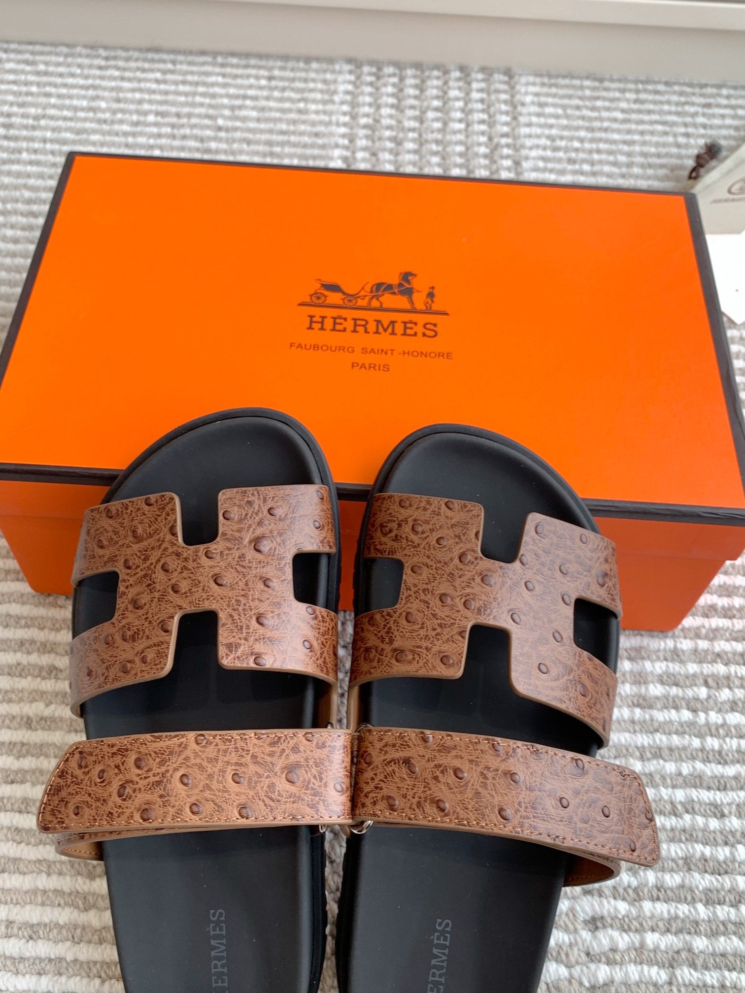 Hermes 2026 Chypre Sandal Ostrich Embossed Leather 982168