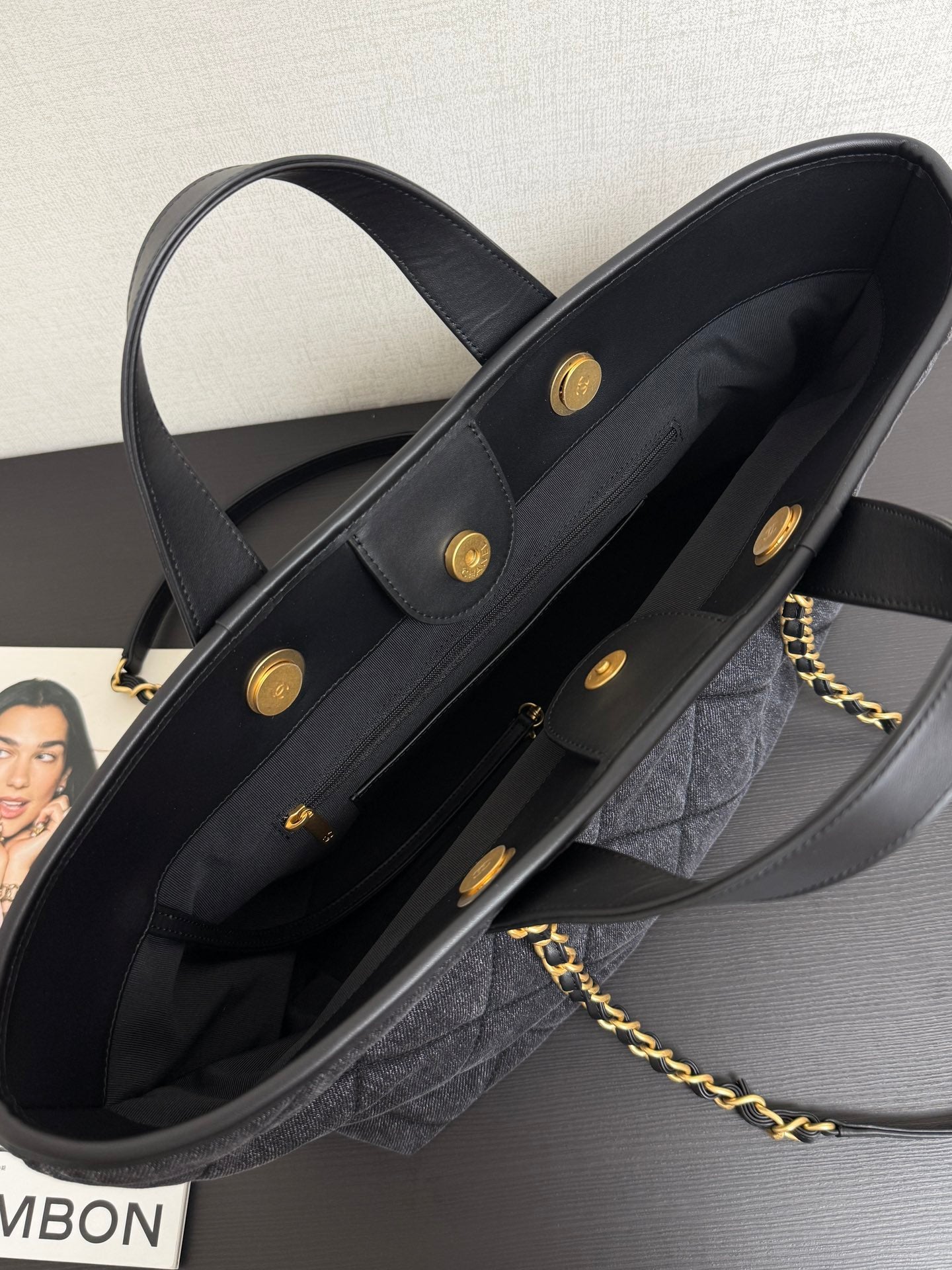 Chanel 2026 Tote Bag 44cm Black Quilted Denim Leather