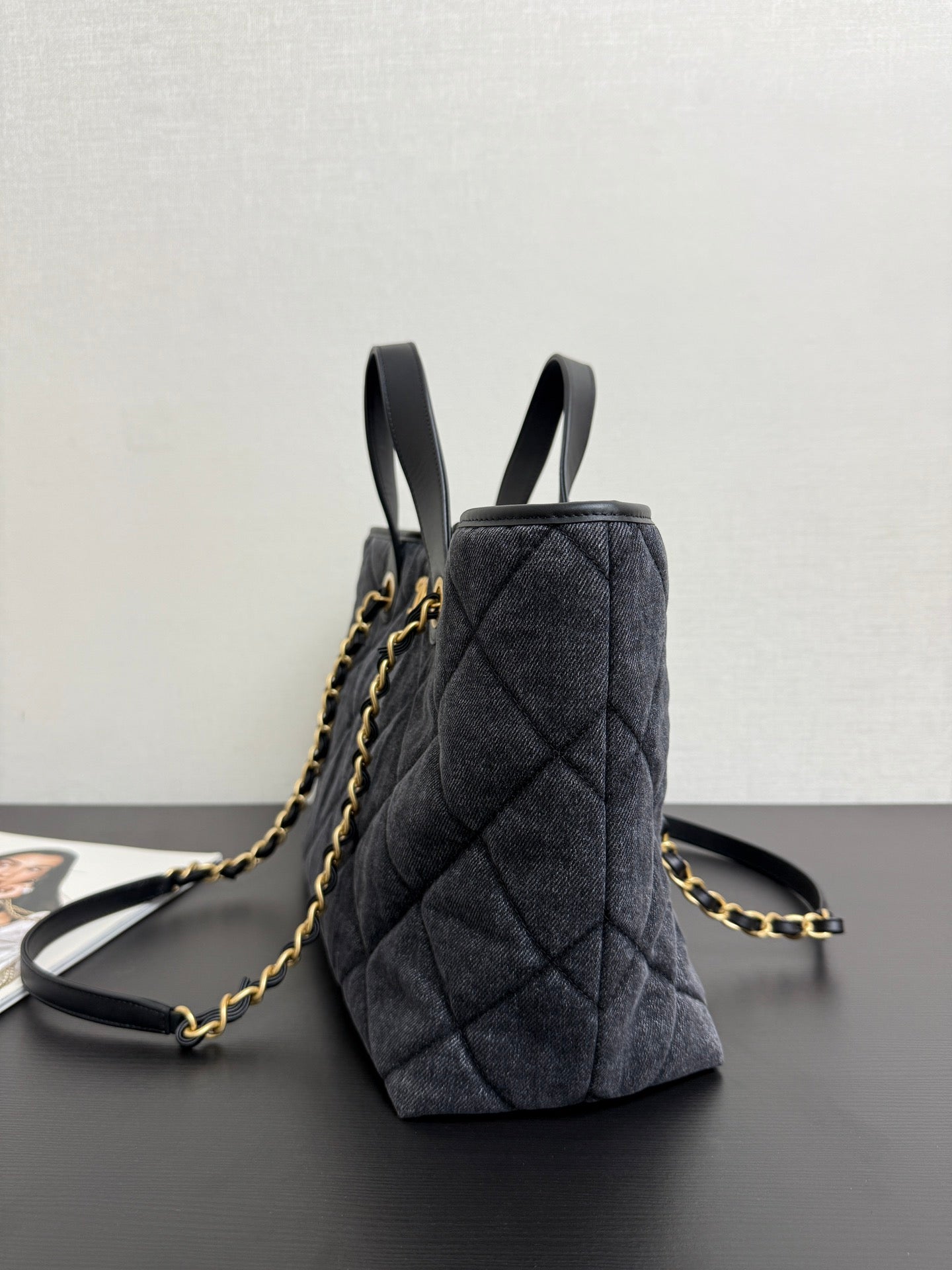 Chanel 2026 Tote Bag 44cm Black Quilted Denim Leather