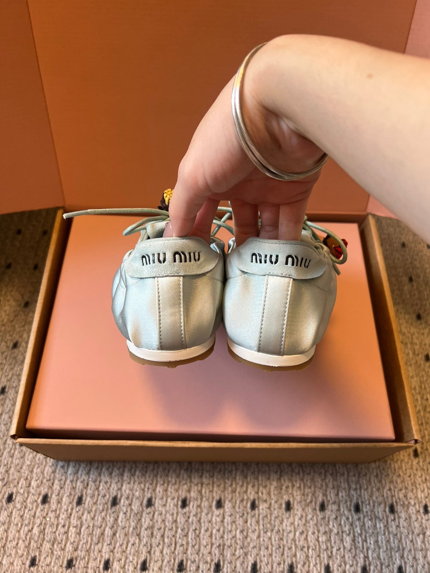 Miu Miu 2026  Plume Sneaker With Floral Charm Light Blue Satin 621342