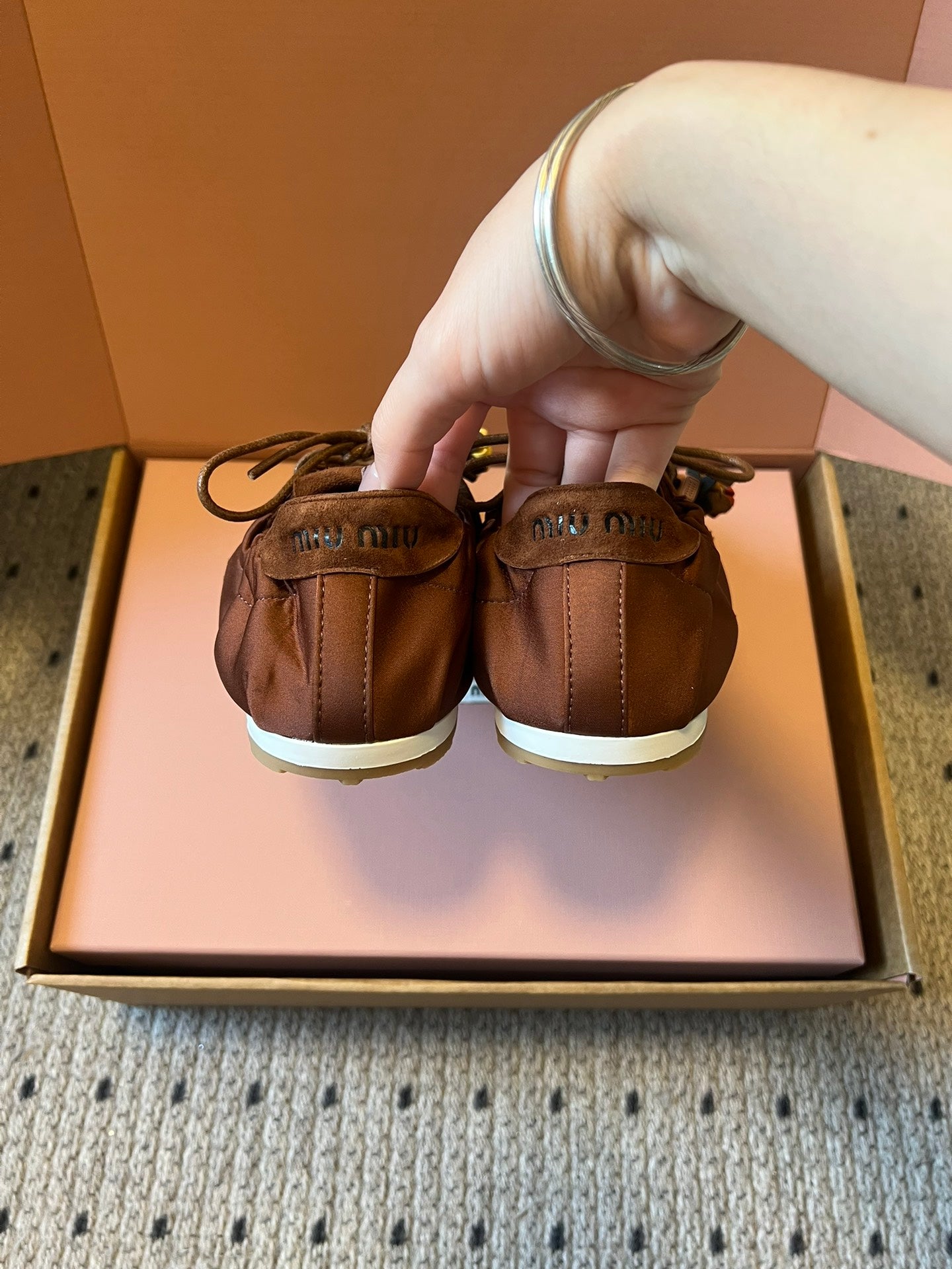 Miu Miu 2026  Plume Sneaker With Floral Charm Dark Brown Satin 621343