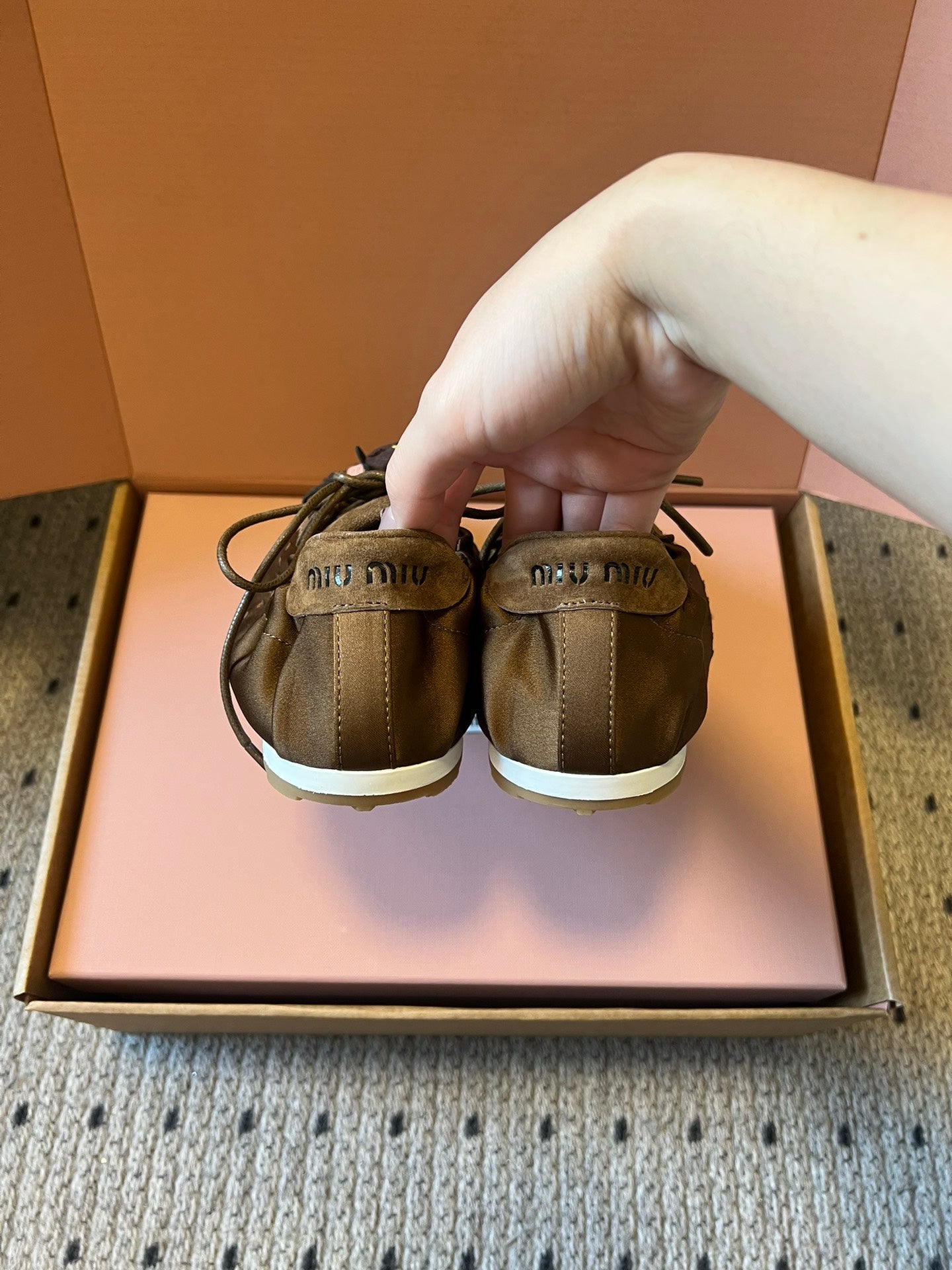 Miu Miu 2026  Plume Sneaker With Floral Charm Brown Satin 621344