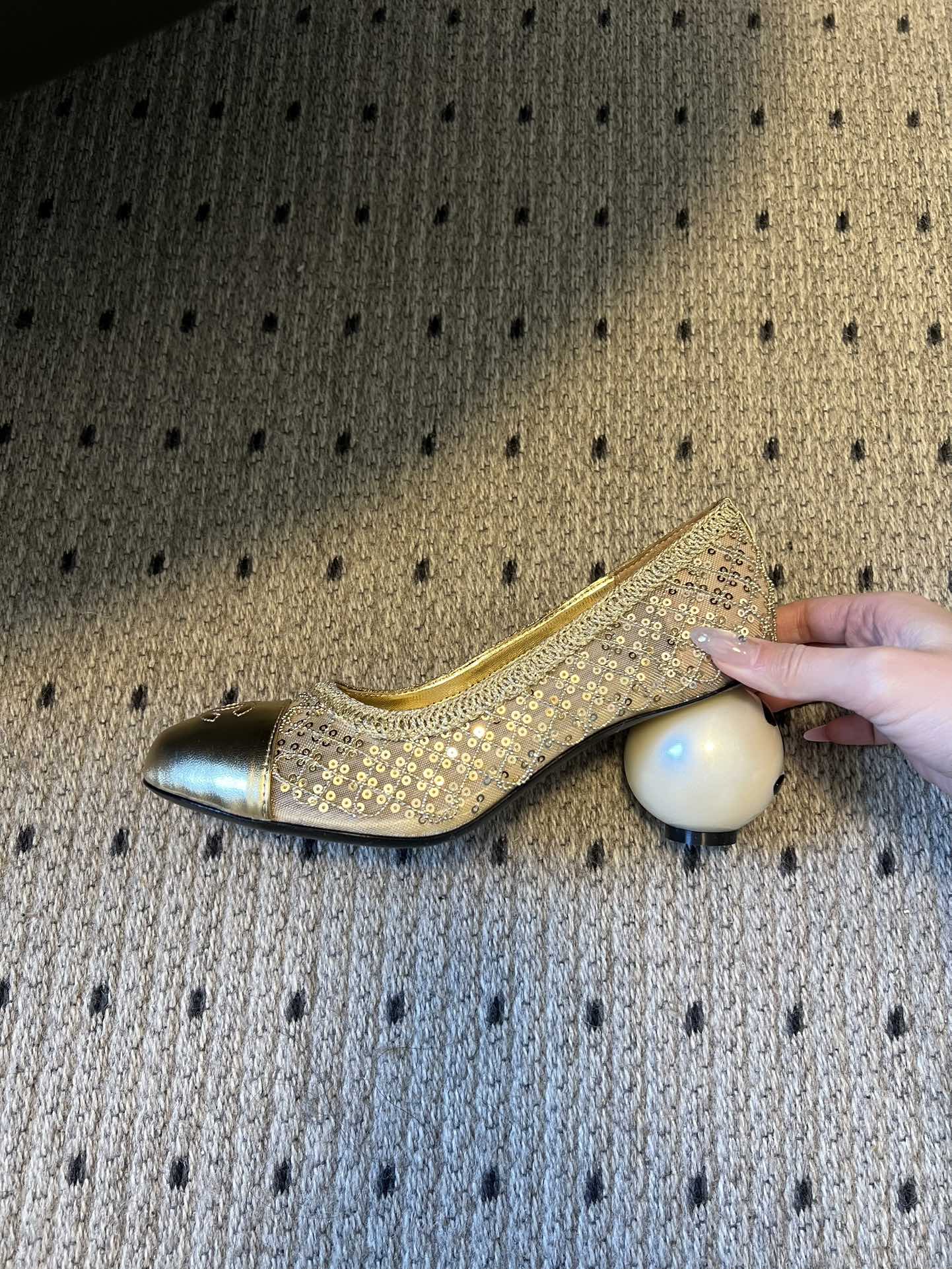 CC 26s High Heels Pump 50 Gold Mesh Leather 627205