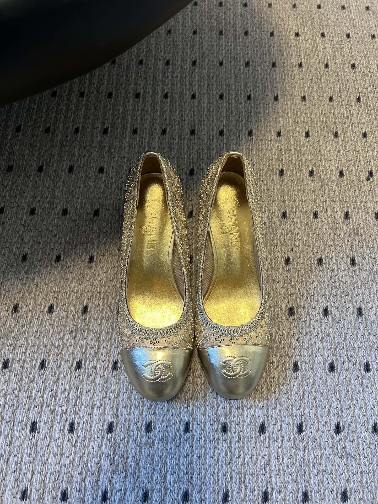 CC 26s High Heels Pump 50 Gold Mesh Leather 627205